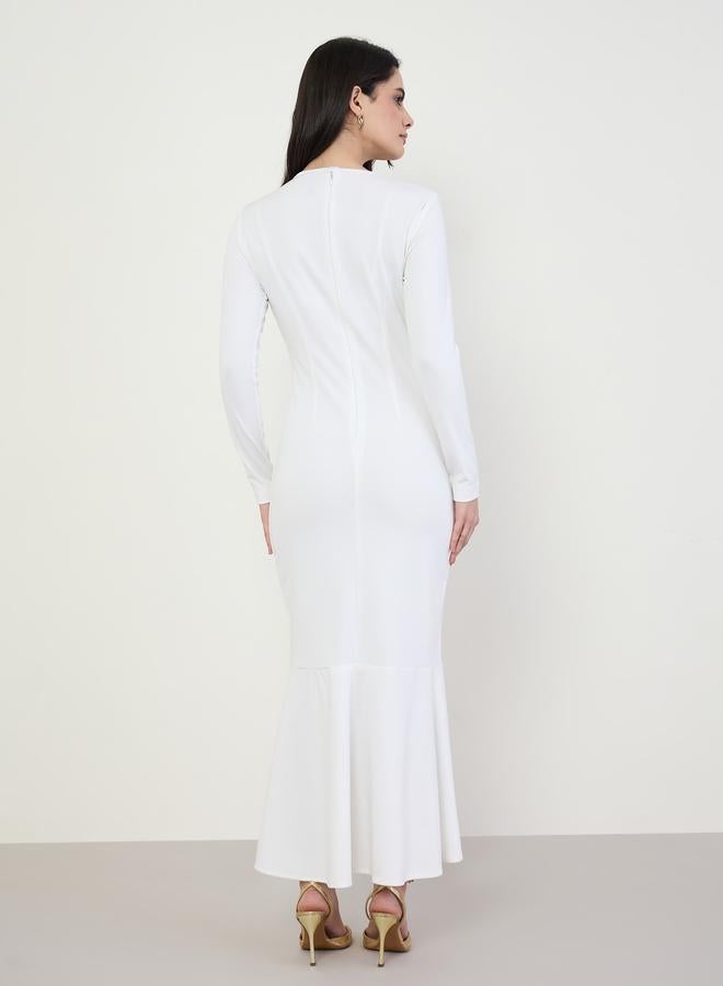 Styli Women White Long Sleeve Mermaid Hem Maxi Dress - Image 5